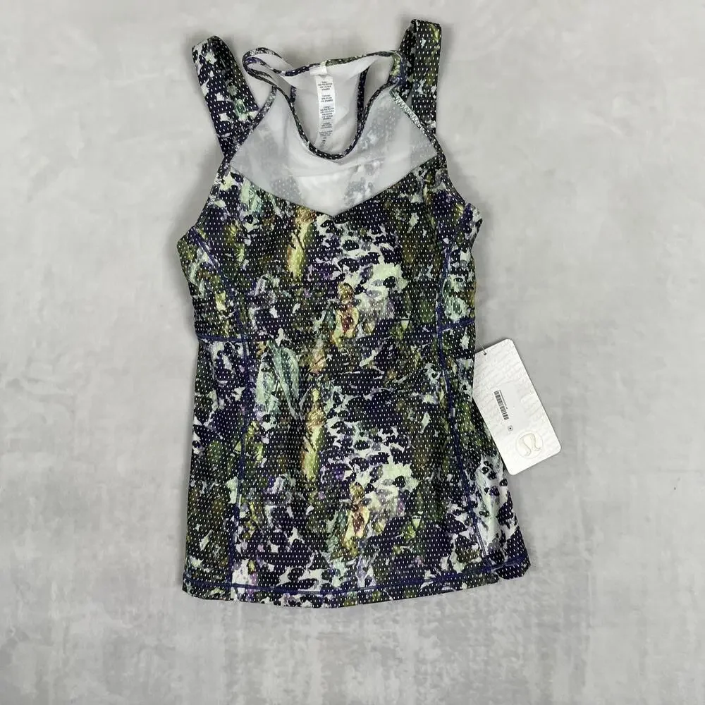 Lululemon Running In The City Tank Top Womens 4 Green Floral Built In Bra